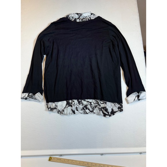 Avenue Women's Plus Size Black Knit Layered Look Long Sleeve Top - Picture 2 of 3
